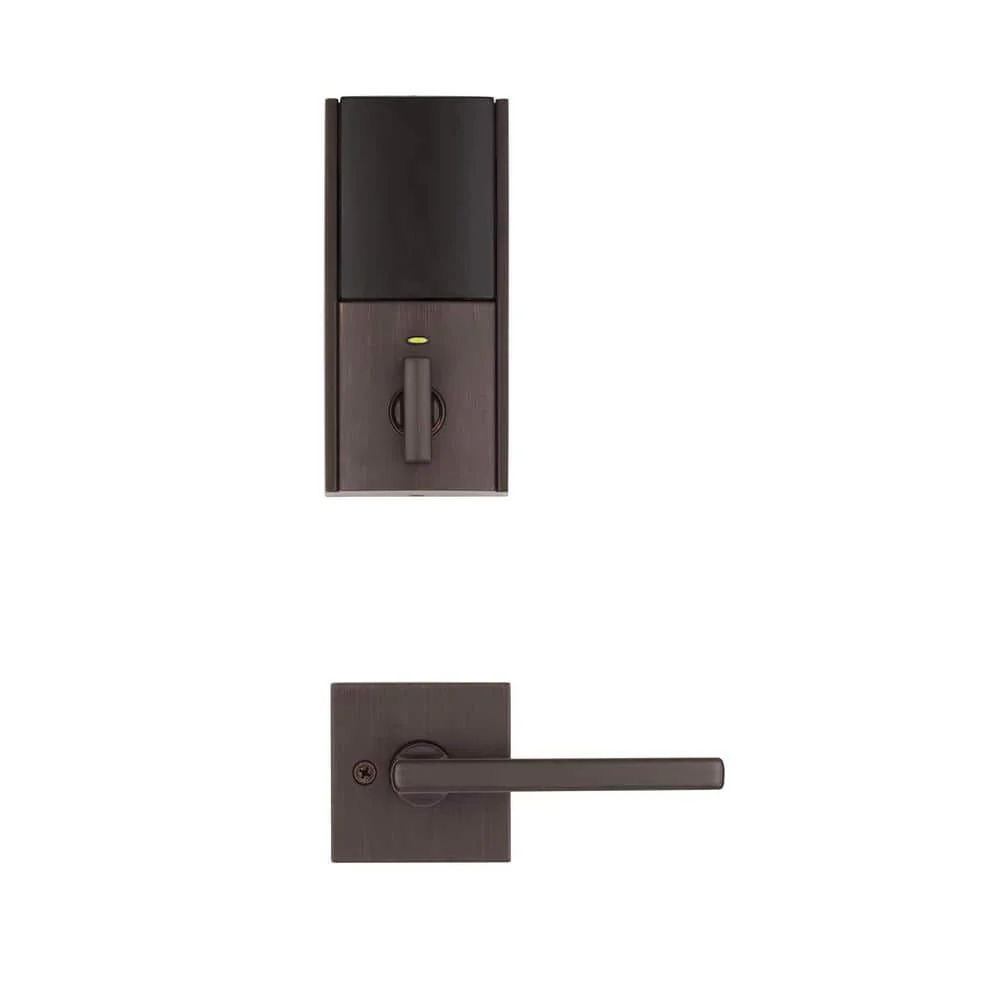 Kwikset SmartCode 915 Contemporary Venetian Bronze Electronic Deadbolt with San Clemente Handle Set and Halifax Interior Lever - Image 4