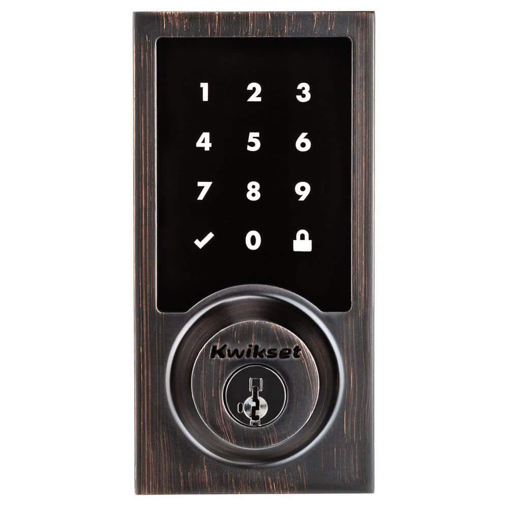 Kwikset SmartCode 915 Contemporary Venetian Bronze Electronic Deadbolt with San Clemente Handle Set and Halifax Interior Lever - Image 5