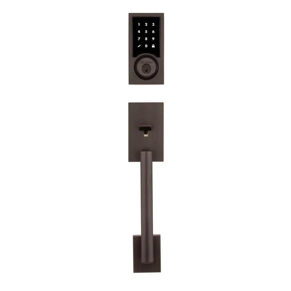 Kwikset SmartCode 915 Contemporary Venetian Bronze Electronic Deadbolt with San Clemente Handle Set and Halifax Interior Lever - Image 6