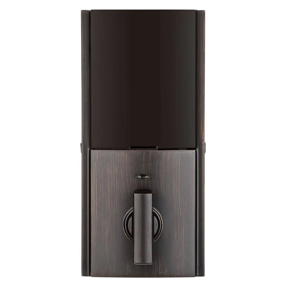 Kwikset SmartCode 915 Contemporary Venetian Bronze Electronic Deadbolt with San Clemente Handle Set and Halifax Interior Lever - Image 7