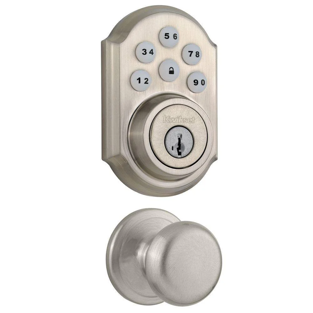 Kwikset SmartCode Satin Nickel Single Cylinder Electronic Deadbolt with SmartKey Security and Juno Passage Knob