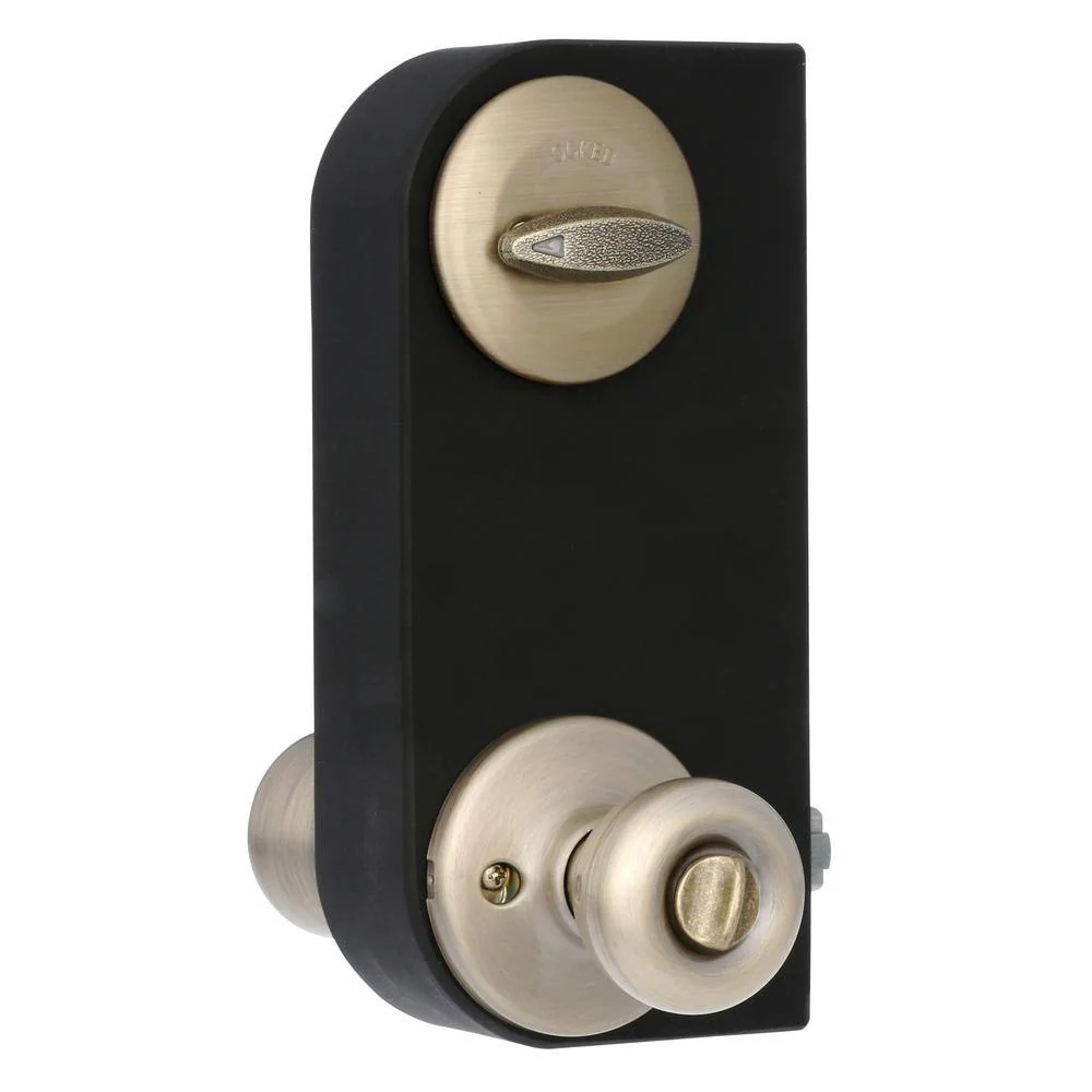 Kwikset Tylo Antique Brass Entry Door Knob and Single Cylinder Deadbolt Combo Pack with Microban Antimicrobial Technology - Image 2