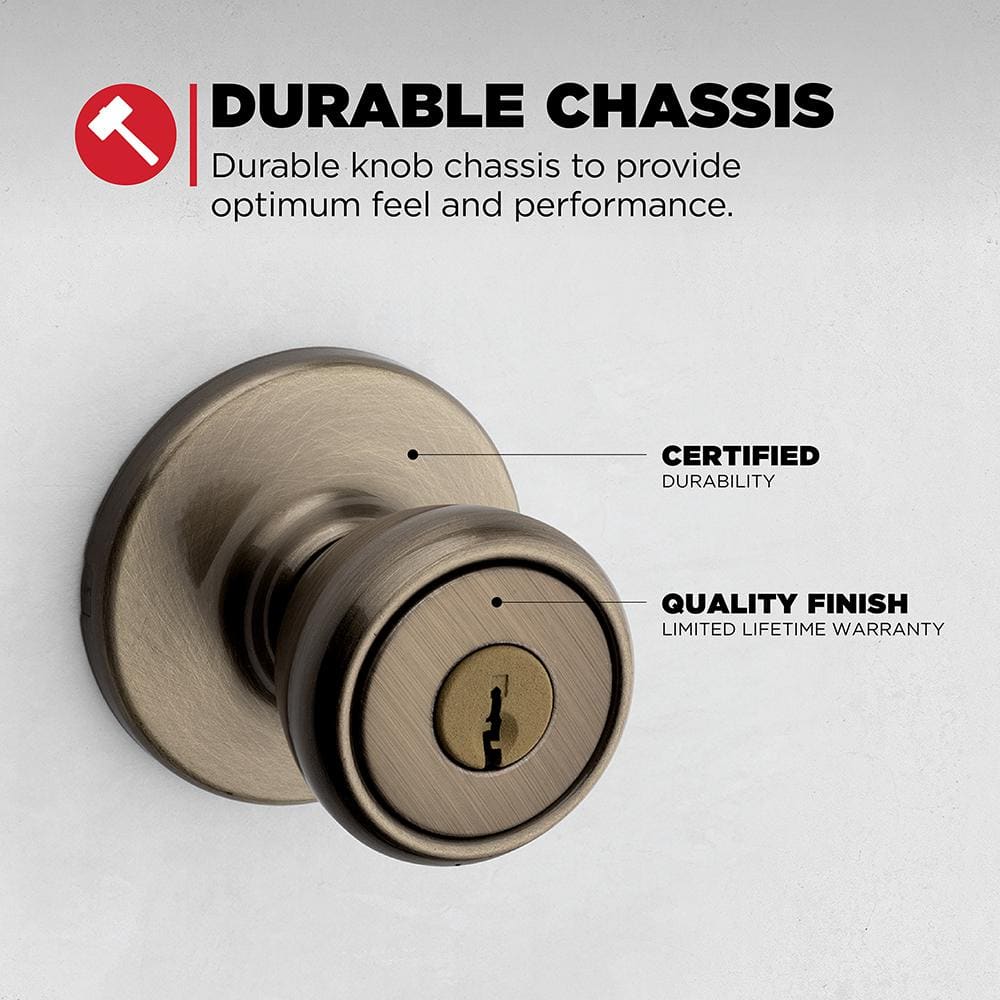 Kwikset Tylo Antique Brass Keyed Entry Door Knob with Microban Antimicrobial Technology - Image 4