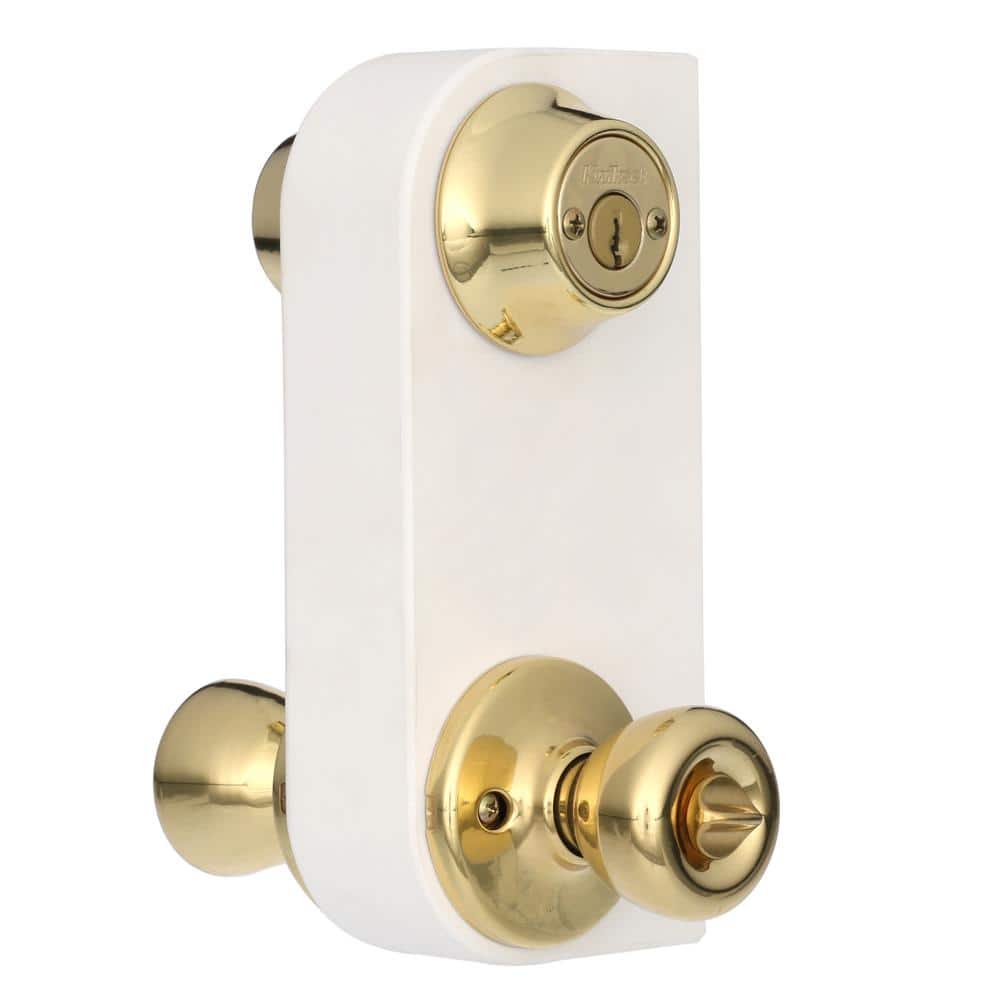 Kwikset Tylo Polished Brass Entry Door Knob & Double Cylinder Deadbolt Combo Pack with Microban Antimicrobial Technology - Image 5
