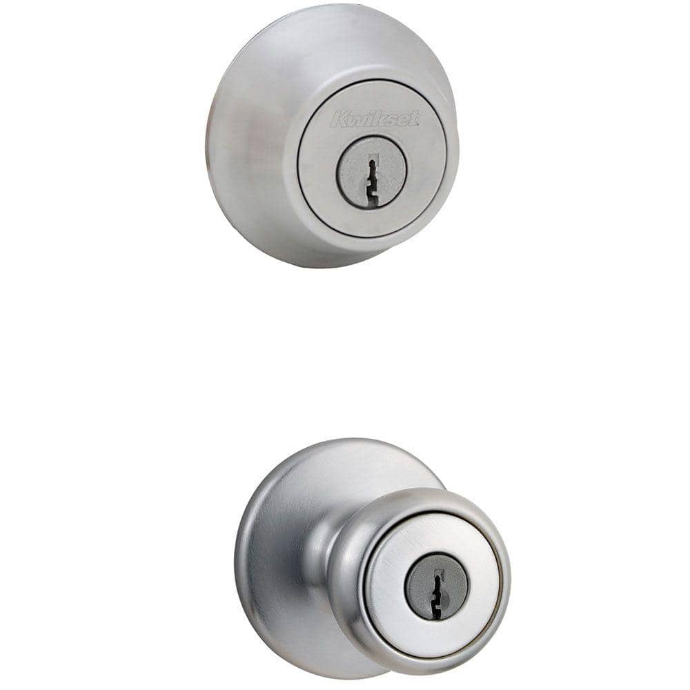 Kwikset Tylo Satin Chrome Single Cylinder Entry Door Knob & Deadbolt Combo Pack