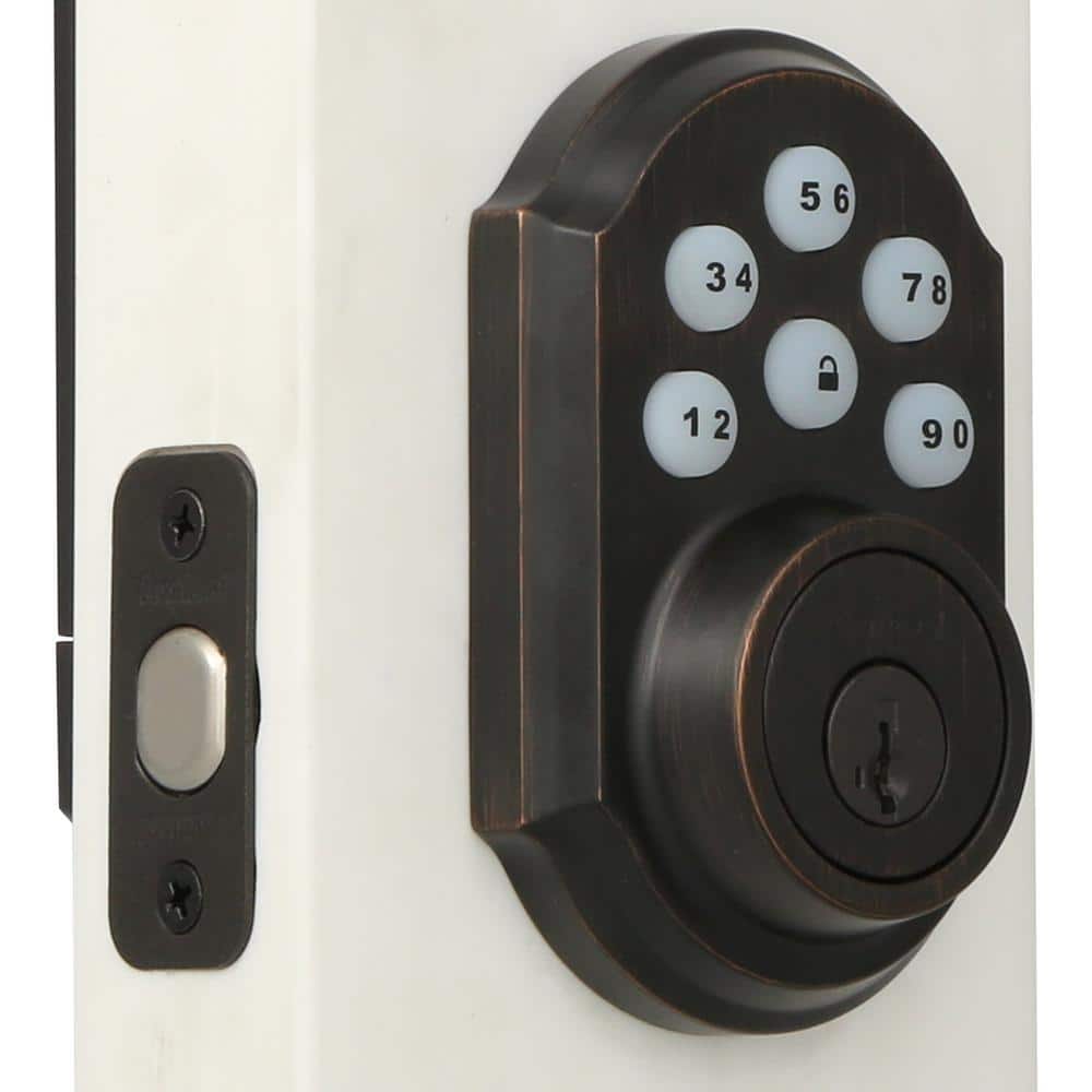 Kwikset Z-Wave SmartCode 910 Venetian Bronze Single Cylinder Electronic Deadbolt featuring Milan Hall/Closet Lever - Image 5