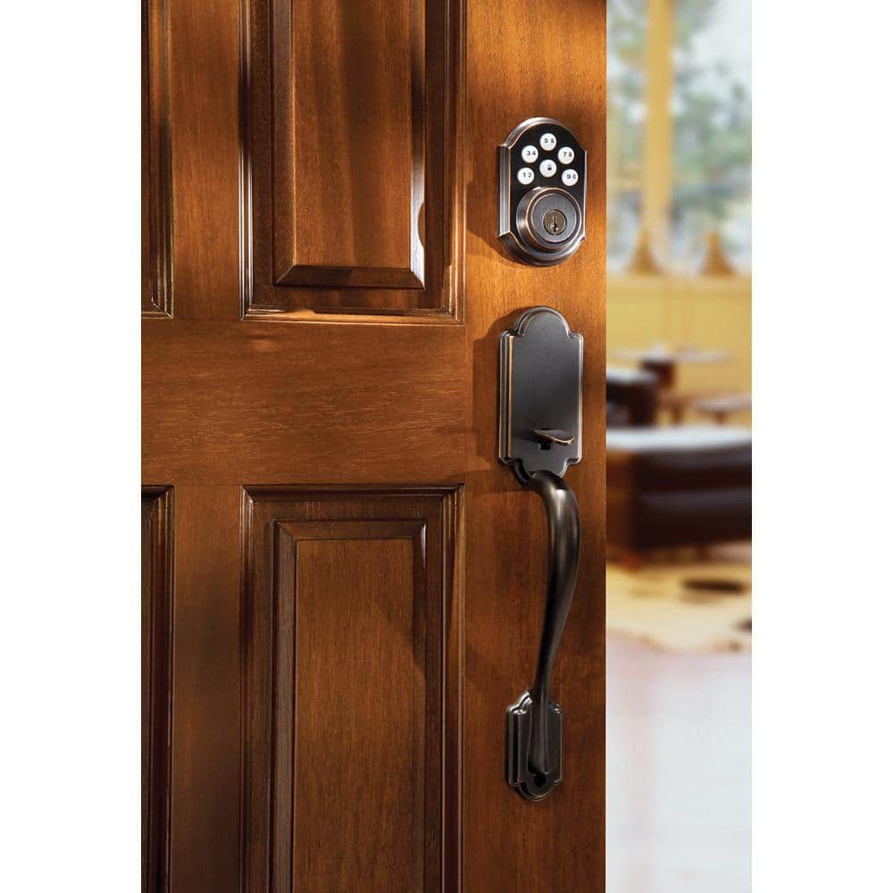 Kwikset Z-Wave SmartCode 910 Venetian Bronze Single Cylinder Electronic Deadbolt featuring Milan Hall/Closet Lever - Image 8
