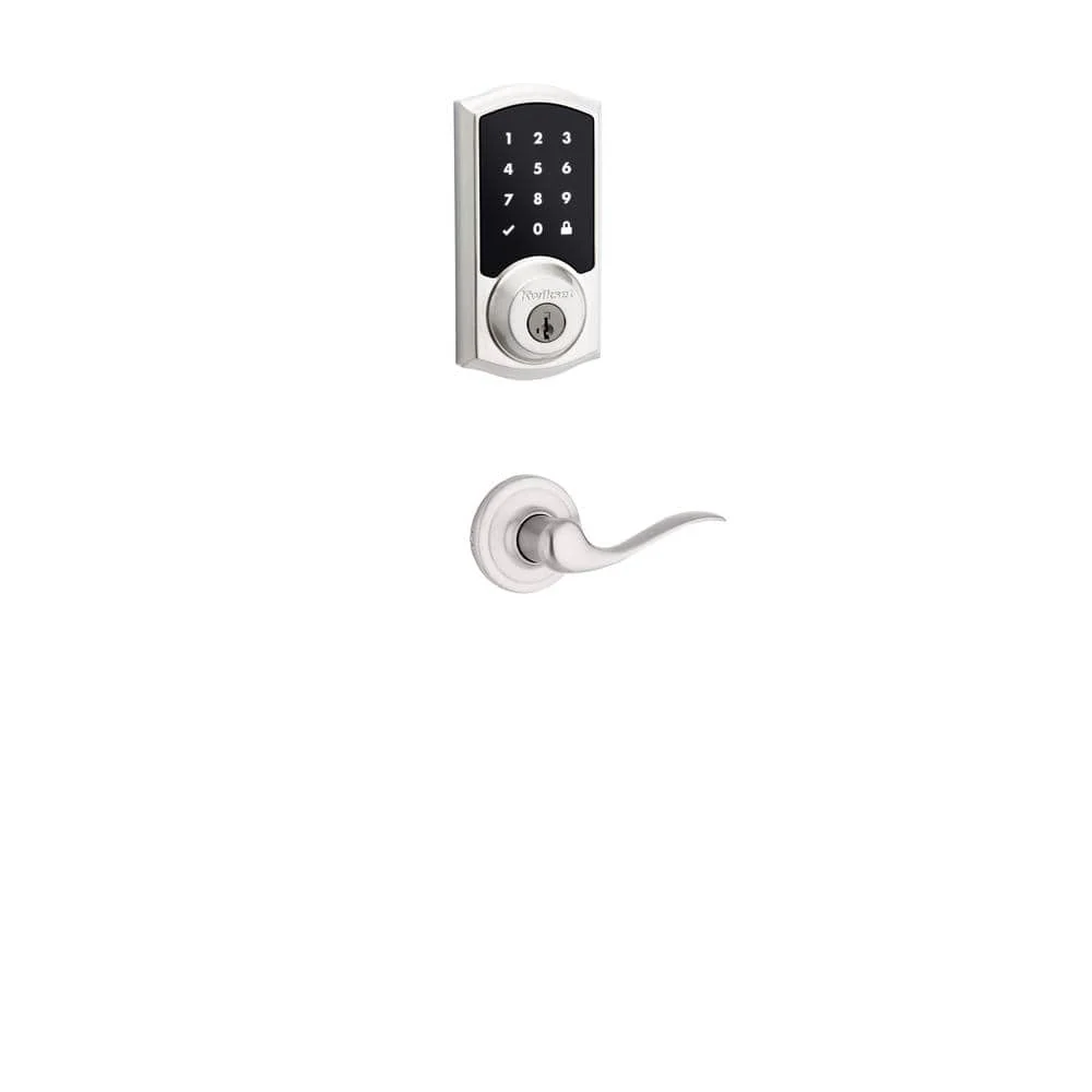 Kwikset Z-Wave SmartCode Touchscreen Satin Nickel Single Cylinder Electronic Deadbolt featuring Tustin Hall/Closet Lever