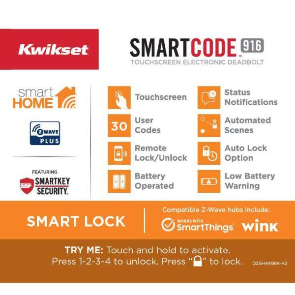 Kwikset Z-Wave SmartCode Touchscreen Satin Nickel Single Cylinder Electronic Deadbolt featuring Tustin Hall/Closet Lever - Image 3