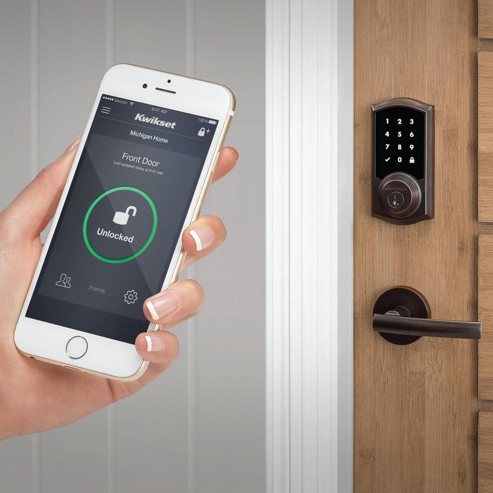 Kwikset Z-Wave SmartCode Touchscreen Satin Nickel Single Cylinder Electronic Deadbolt featuring Tustin Hall/Closet Lever - Image 8