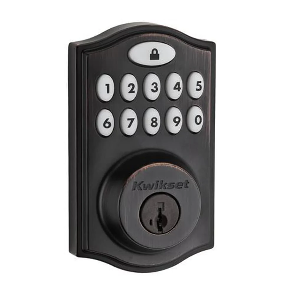 Kwikset Z-Wave SmartCode Venetian Bronze Single Cylinder Electronic Deadbolt featuring Juno Hall/Closet Knob