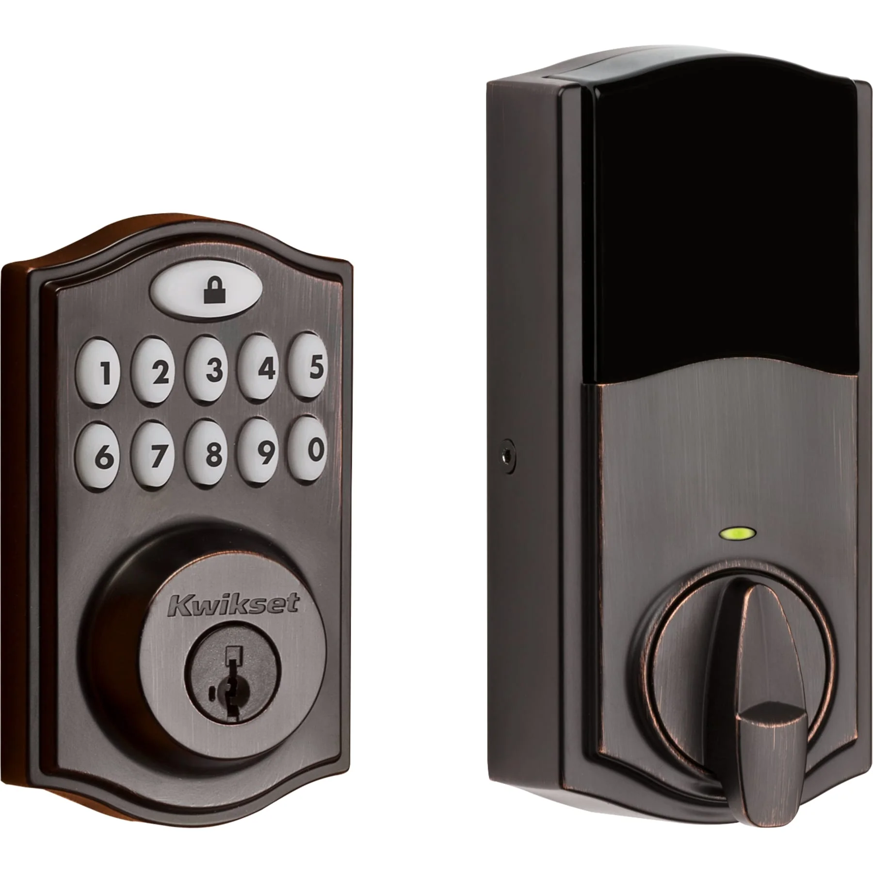 Kwikset Z-Wave SmartCode Venetian Bronze Single Cylinder Electronic Deadbolt featuring Juno Hall/Closet Knob - Image 3