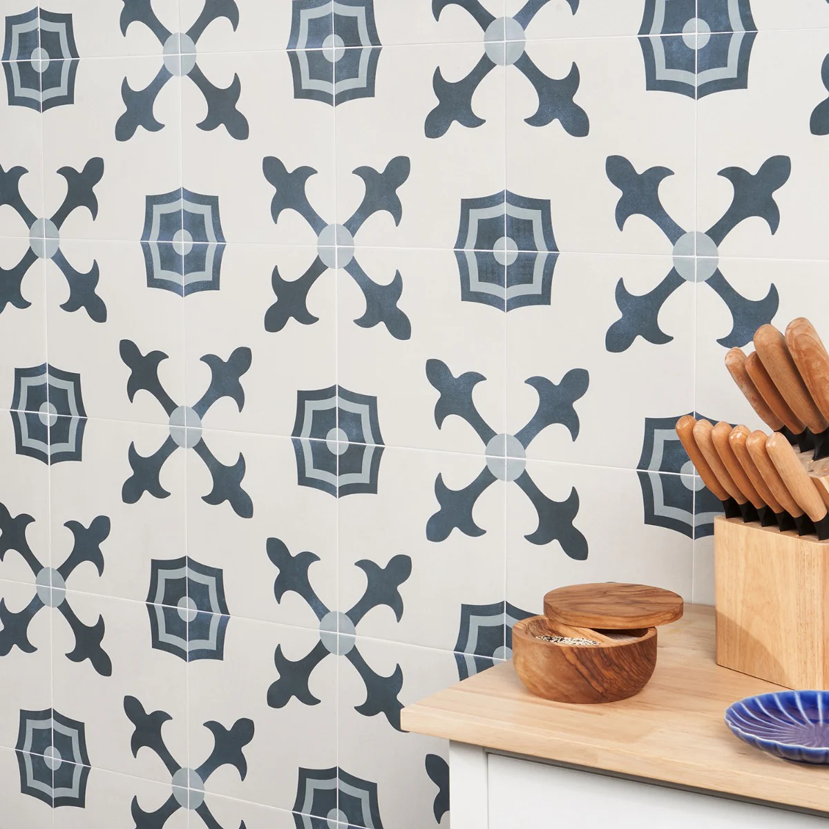 Lapaz White & Blue Herald 9x9 Matte Porcelain Tile - Mediterranean Design - Image 4