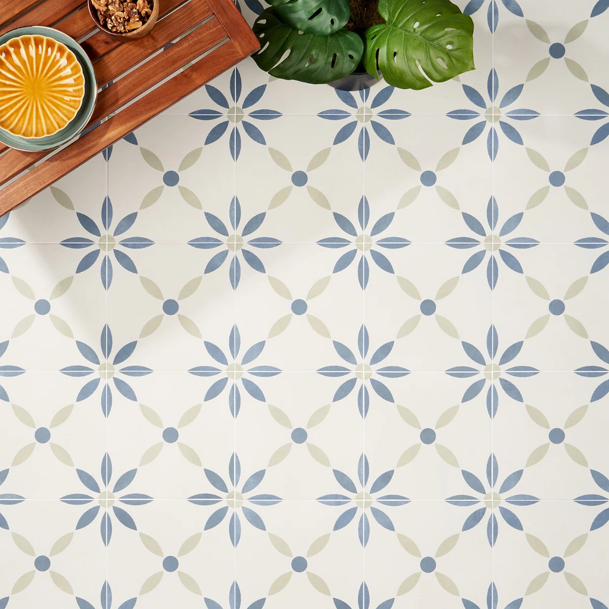 Lapaz White Flower 9x9 Matte Porcelain Tile - Mediterranean Design