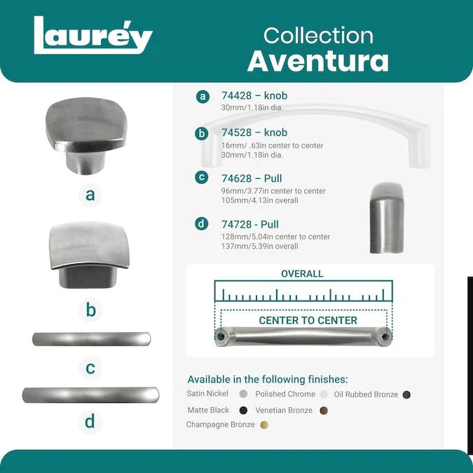 Laurey Aventura 3-3/4-in (96mm) Center to Center Oil Rubbed Bronze Rectangular Handle Drawer Pull - Image 8