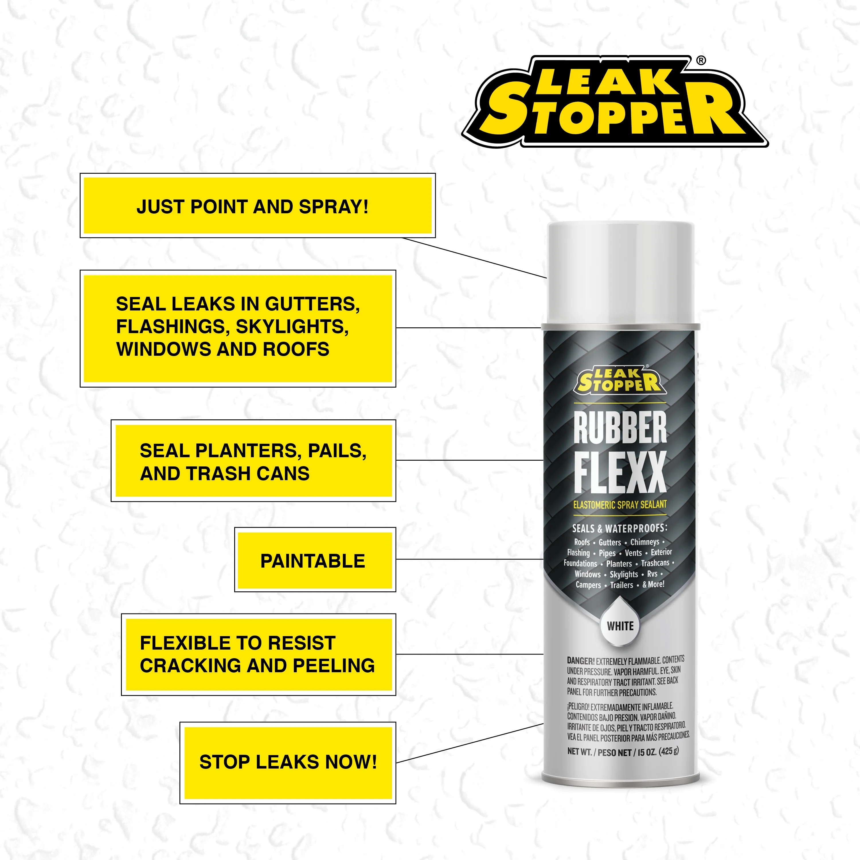 LEAK STOPPER Rubber Flexx 15-oz Waterproof Roof Sealant Spray – White - Image 2
