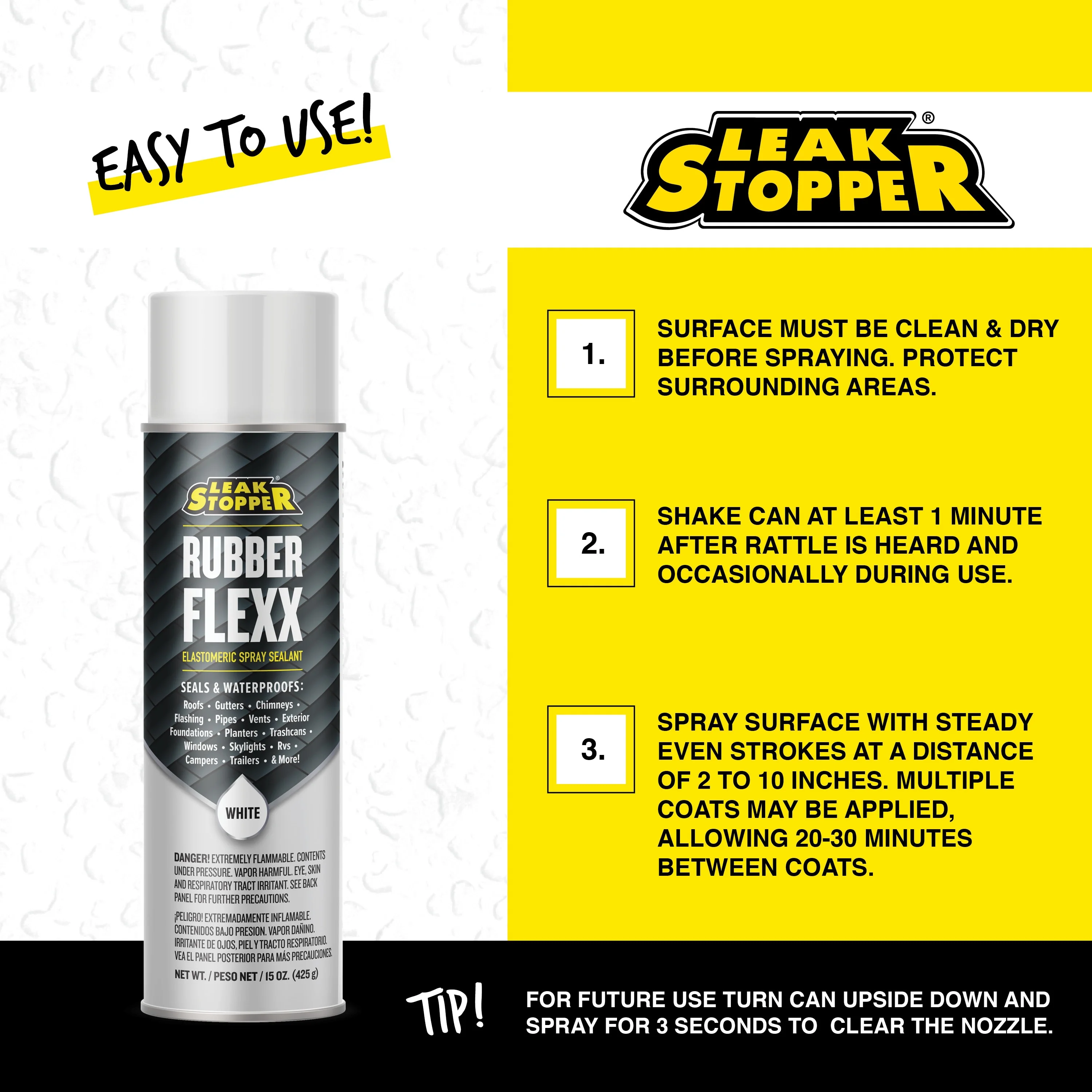 LEAK STOPPER Rubber Flexx 15-oz Waterproof Roof Sealant Spray – White - Image 4