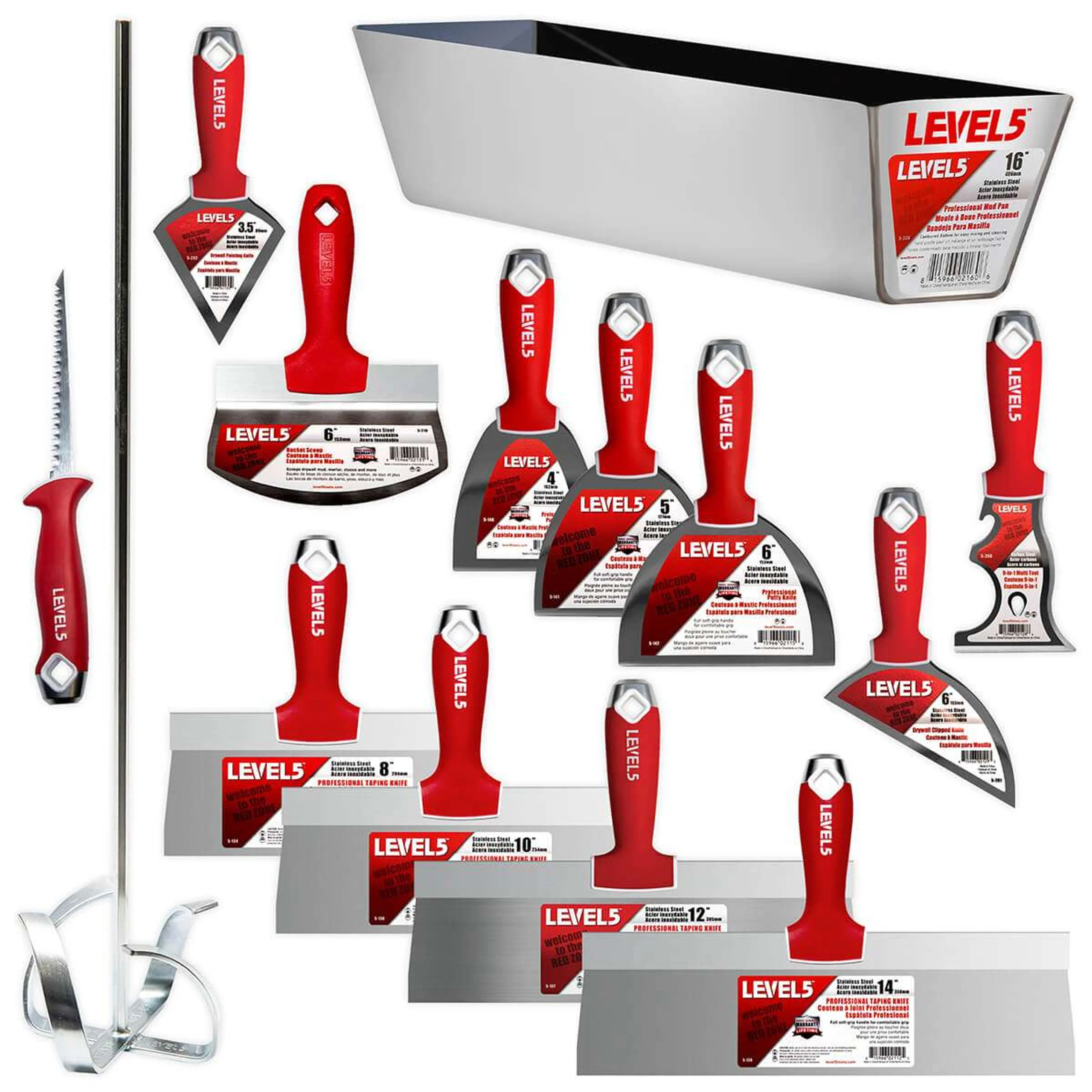 LEVEL5 Deluxe Stainless Drywall Hand Tool Set with Soft-Grip Handles, 5-609
