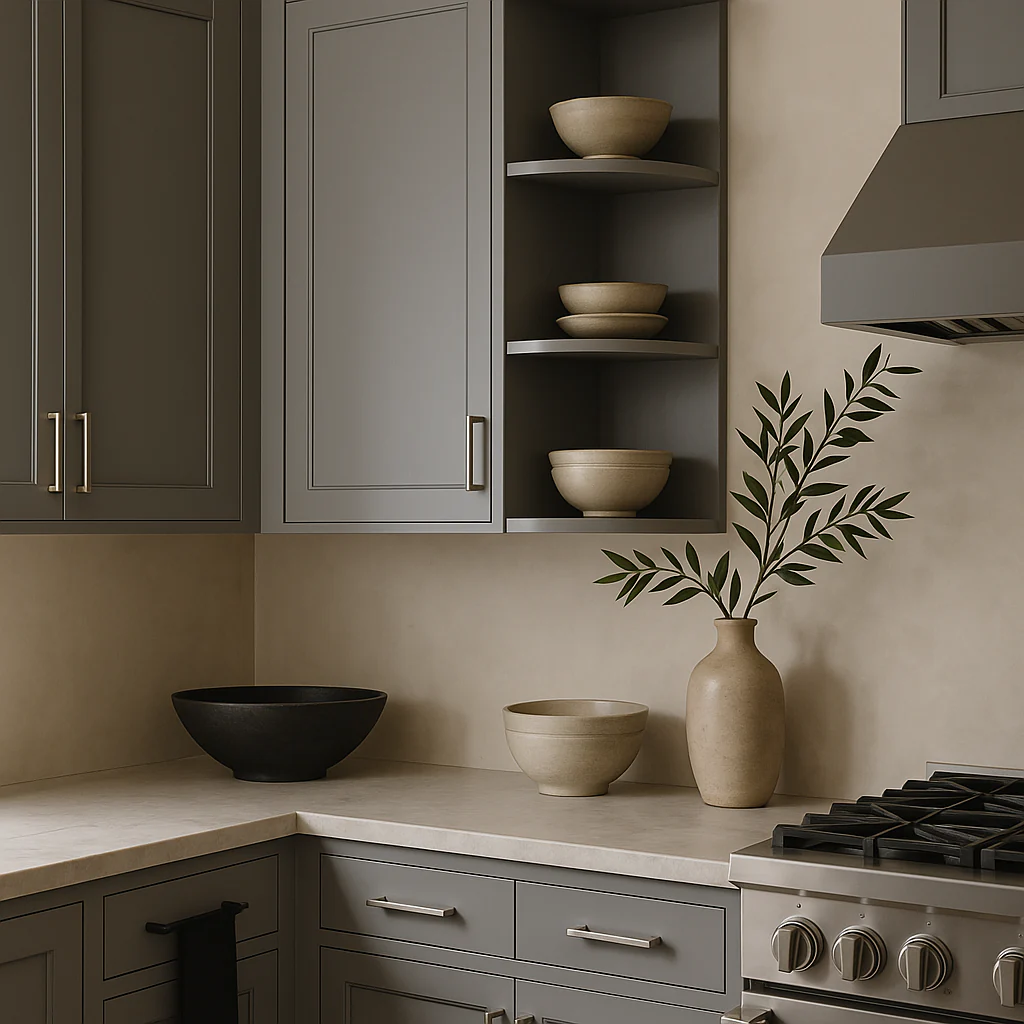 LIFEART CABINETRY Shaker Ready to Assemble Left Wall Open End Shelf with 2 Fixed Shelves in Gray - Image 3