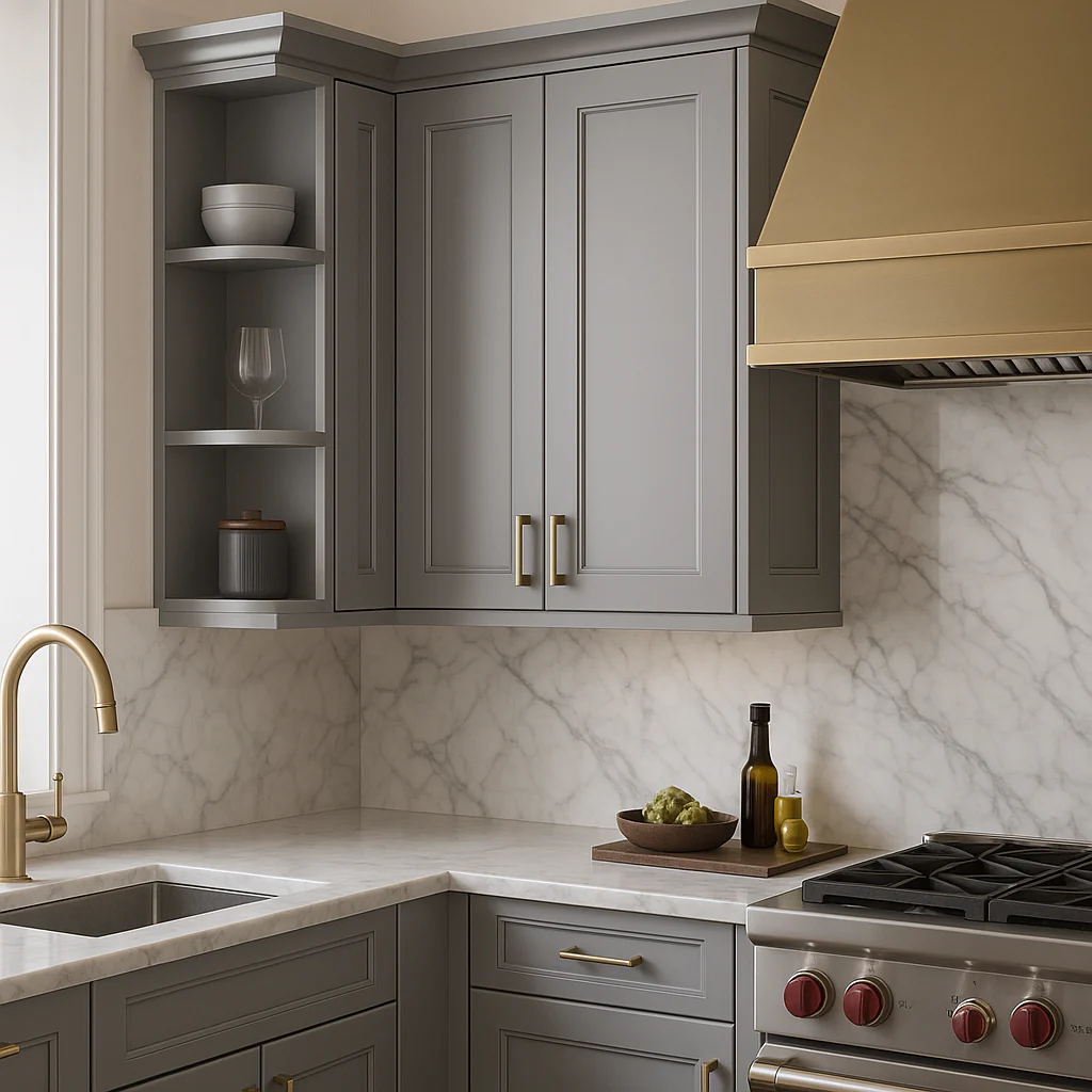 LIFEART CABINETRY Shaker Ready to Assemble Left Wall Open End Shelf with 2 Fixed Shelves in Gray - Image 4