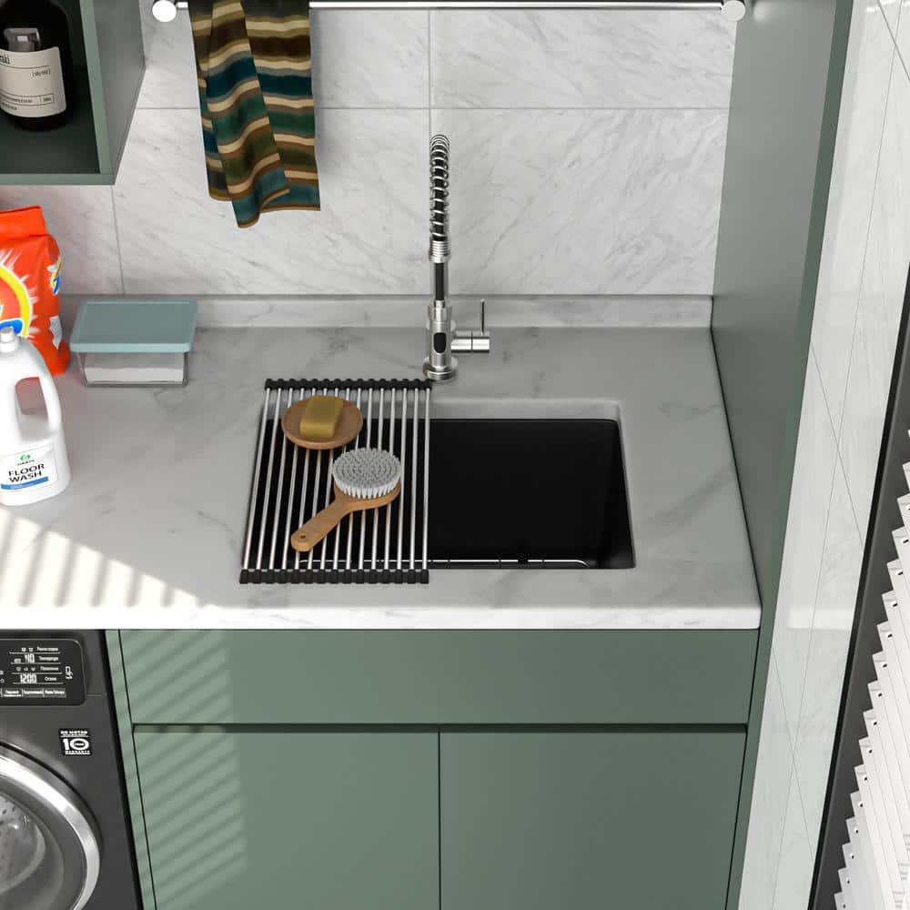 Logmey 24" Quartz Composite Undermount Laundry/Utility Sink, Matte Black - Image 4