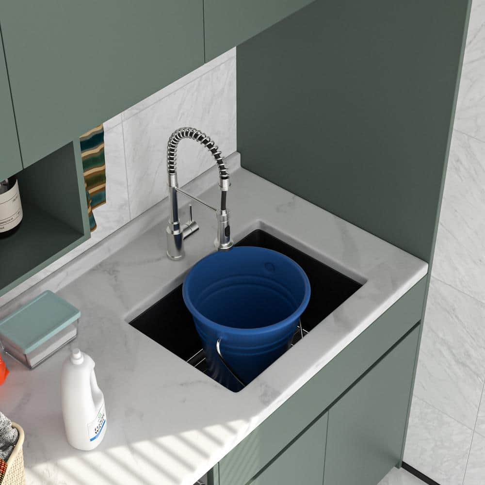 Logmey 24" Quartz Composite Undermount Laundry/Utility Sink, Matte Black - Image 5