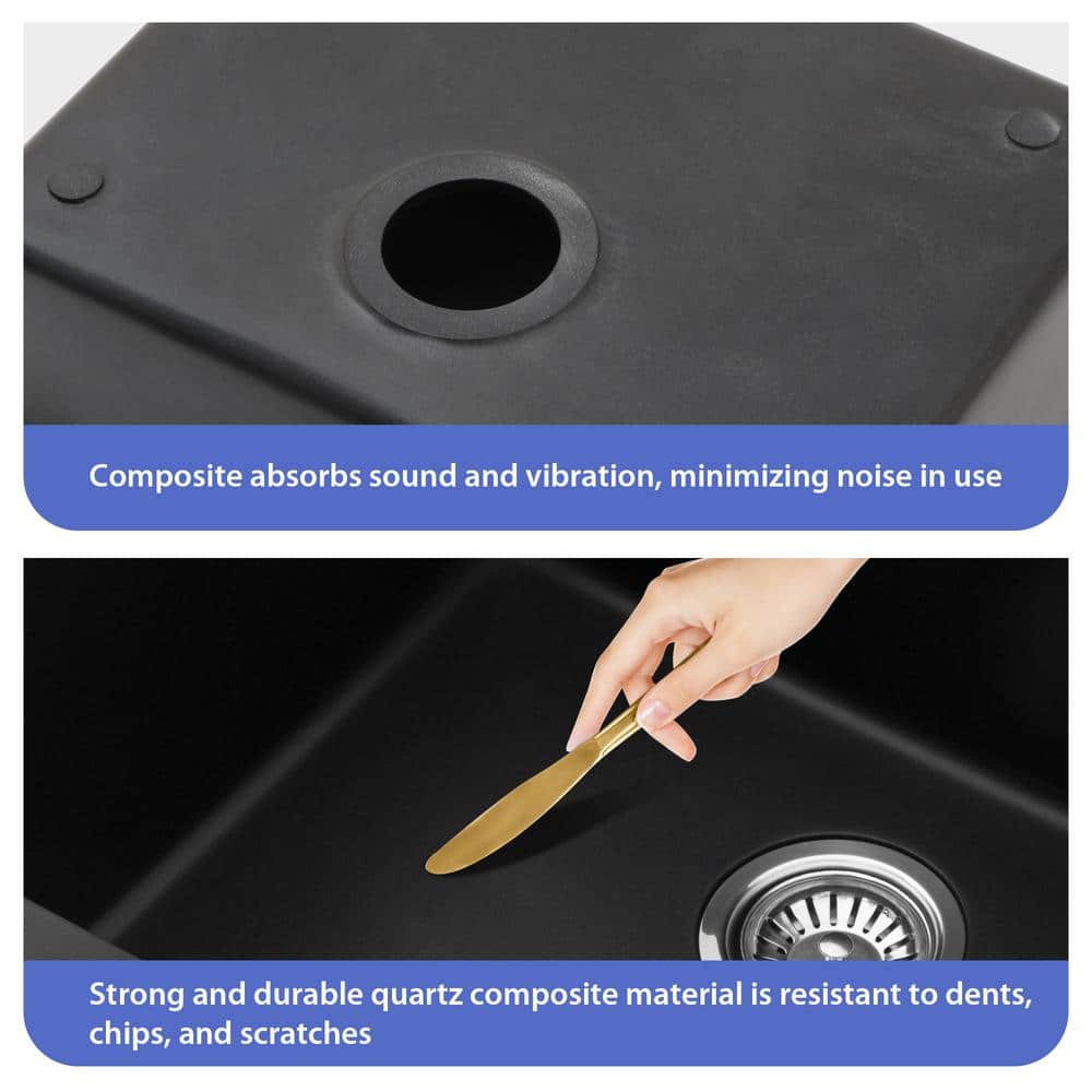 Logmey 24" Quartz Composite Undermount Laundry/Utility Sink, Matte Black - Image 6