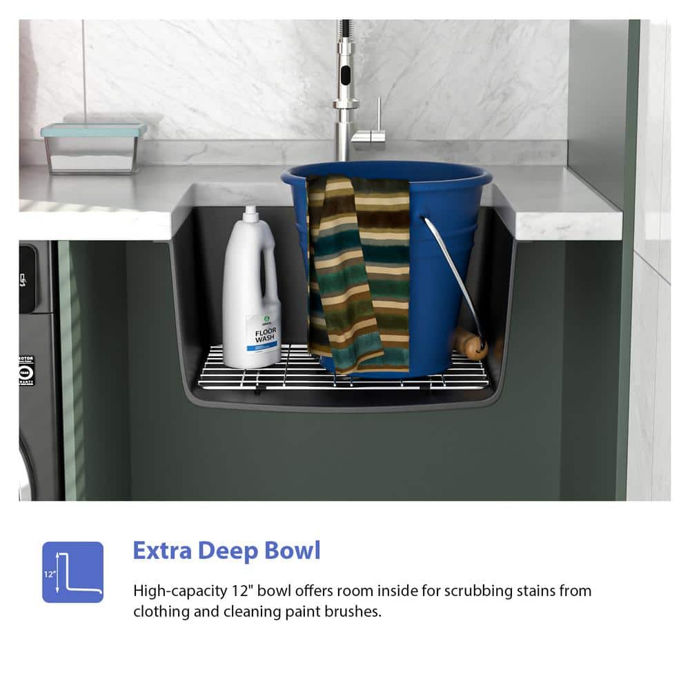 Logmey 24" Quartz Composite Undermount Laundry/Utility Sink, Matte Black - Image 8