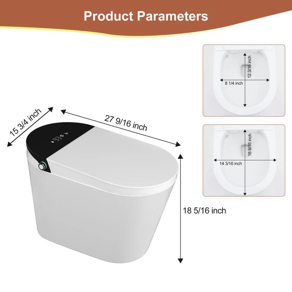 Logmey Elongated Smart Toilet | Heated Seat, Auto Flush, Night Light, Remote Control | MT-7G610 - Image 10