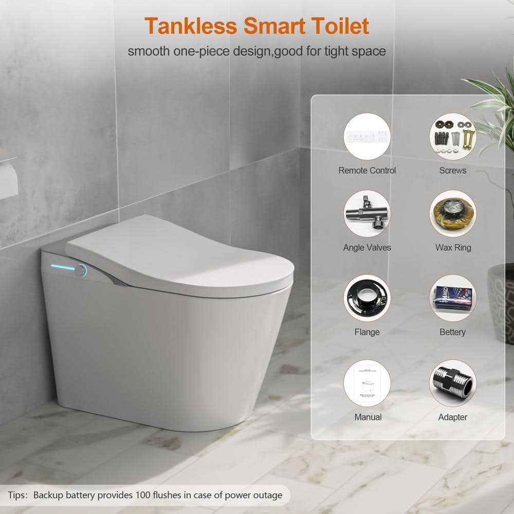 Logmey Smart Elongated Bidet Toilet with Auto Flush & Heated Seat in White - Image 2