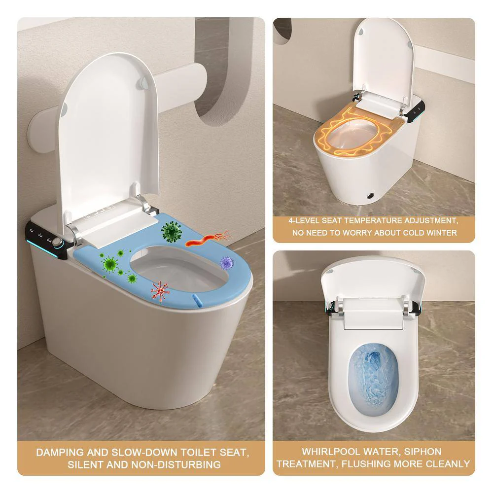 LORDEAR 1.27 GPF Tankless Elongated Smart Bidet Toilet with Auto Open/Close Lid in White - Image 5