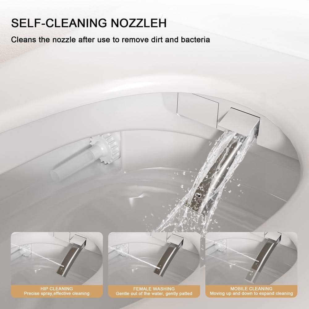 LORDEAR 1.27 GPF Tankless Elongated Smart Bidet Toilet with Auto Open/Close Lid in White - Image 7