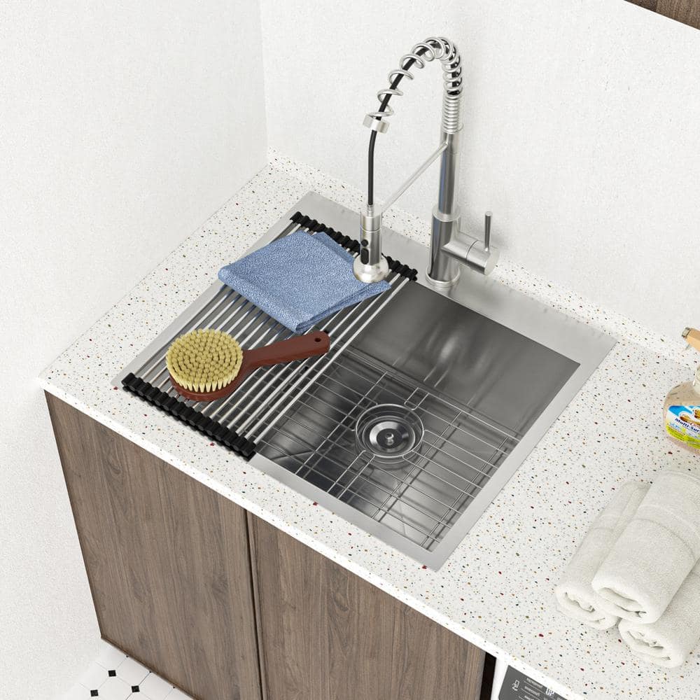 LORDEAR 22 in. Drop-In Laundry Utility Sink Stainless Steel 16 Gauge with Strain Basket - Image 7