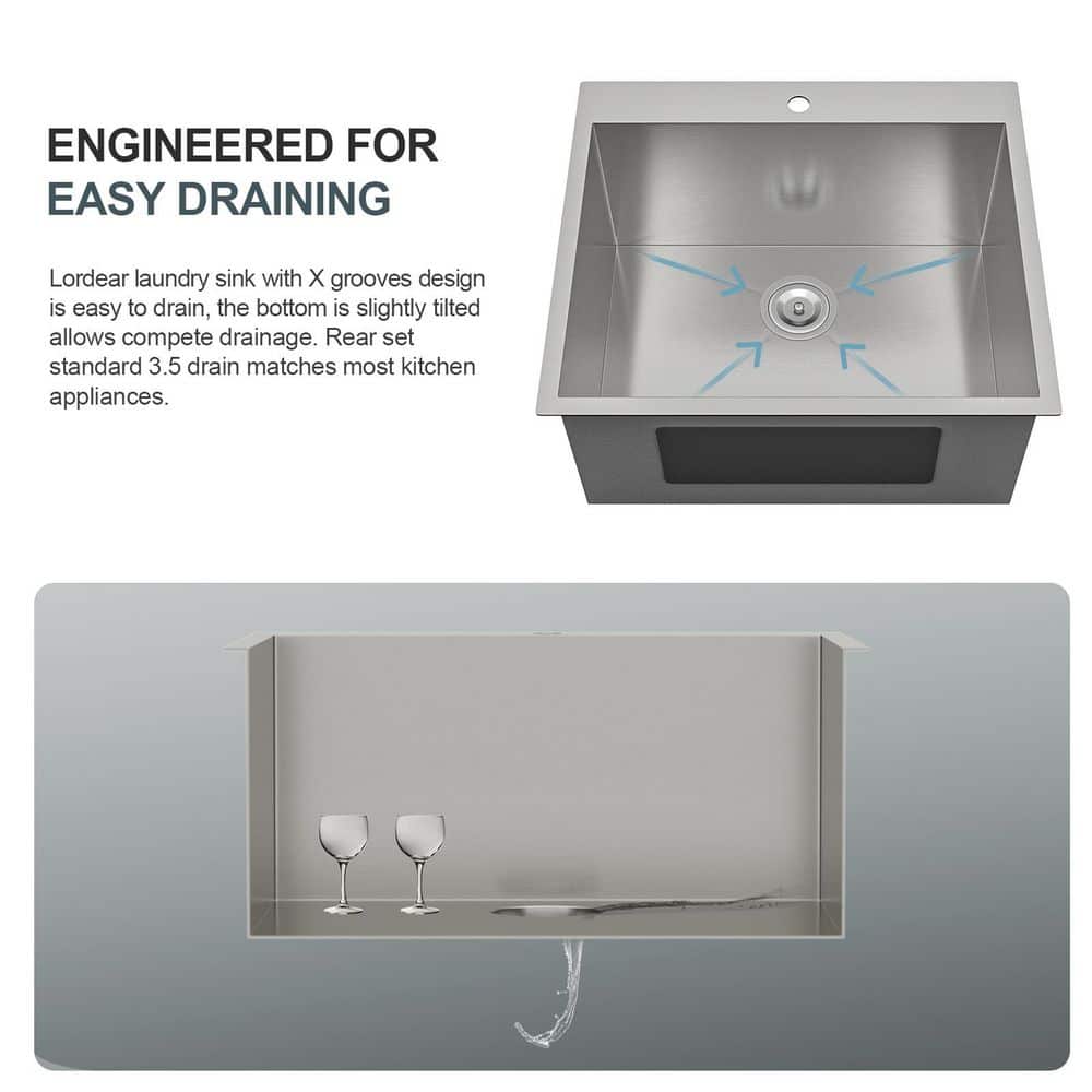 LORDEAR 22 in. x 22 in. Drop-In Stainless Steel Laundry Utility Sink - Image 5