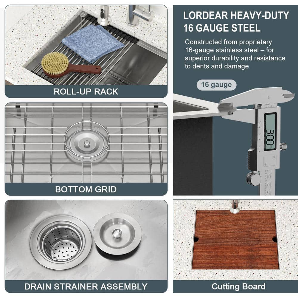 LORDEAR 23x19 Stainless Steel Undermount Utility Sink - Silver - Image 5