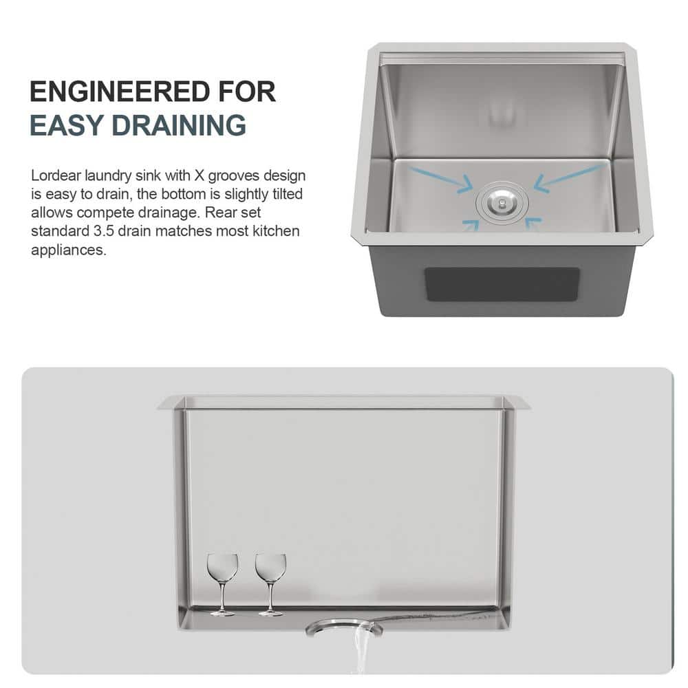 LORDEAR 23x19 Stainless Steel Undermount Utility Sink - Silver - Image 7