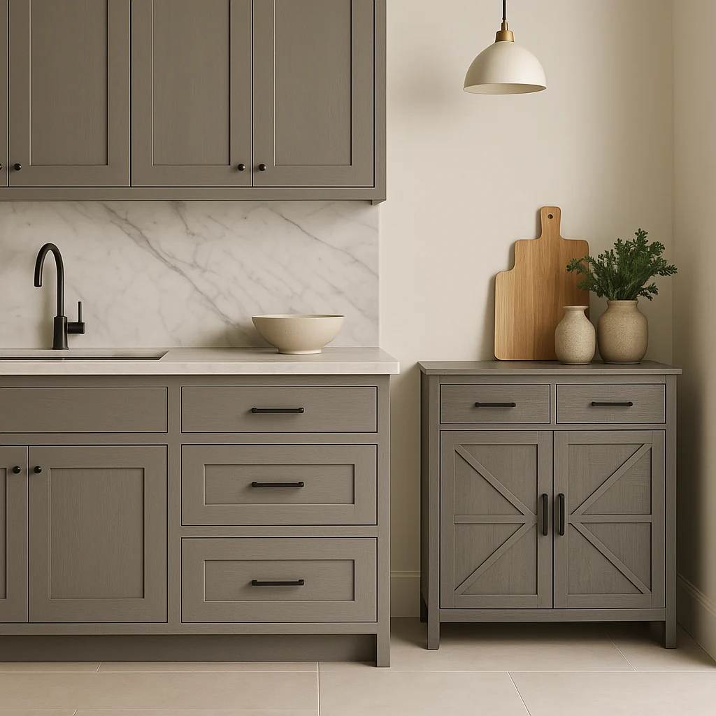 LORDEAR Gray Particle Board Kitchen Cabinet with Adjustable Shelves - Image 3