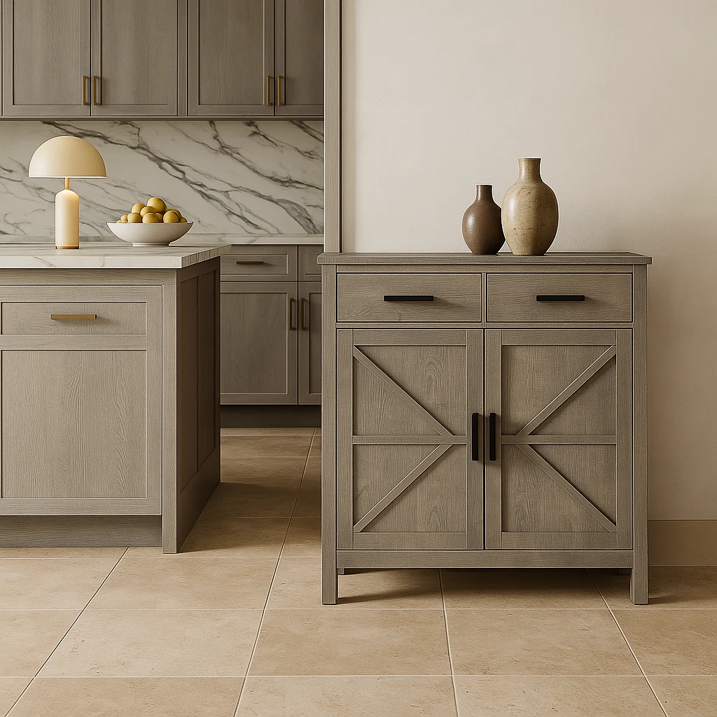 LORDEAR Gray Particle Board Kitchen Cabinet with Adjustable Shelves - Image 4