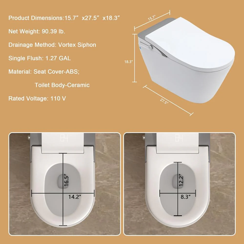 LORDEAR Luxury Elongated Smart LED Bidet Toilet with Automatic Flush and Dryer - Image 9