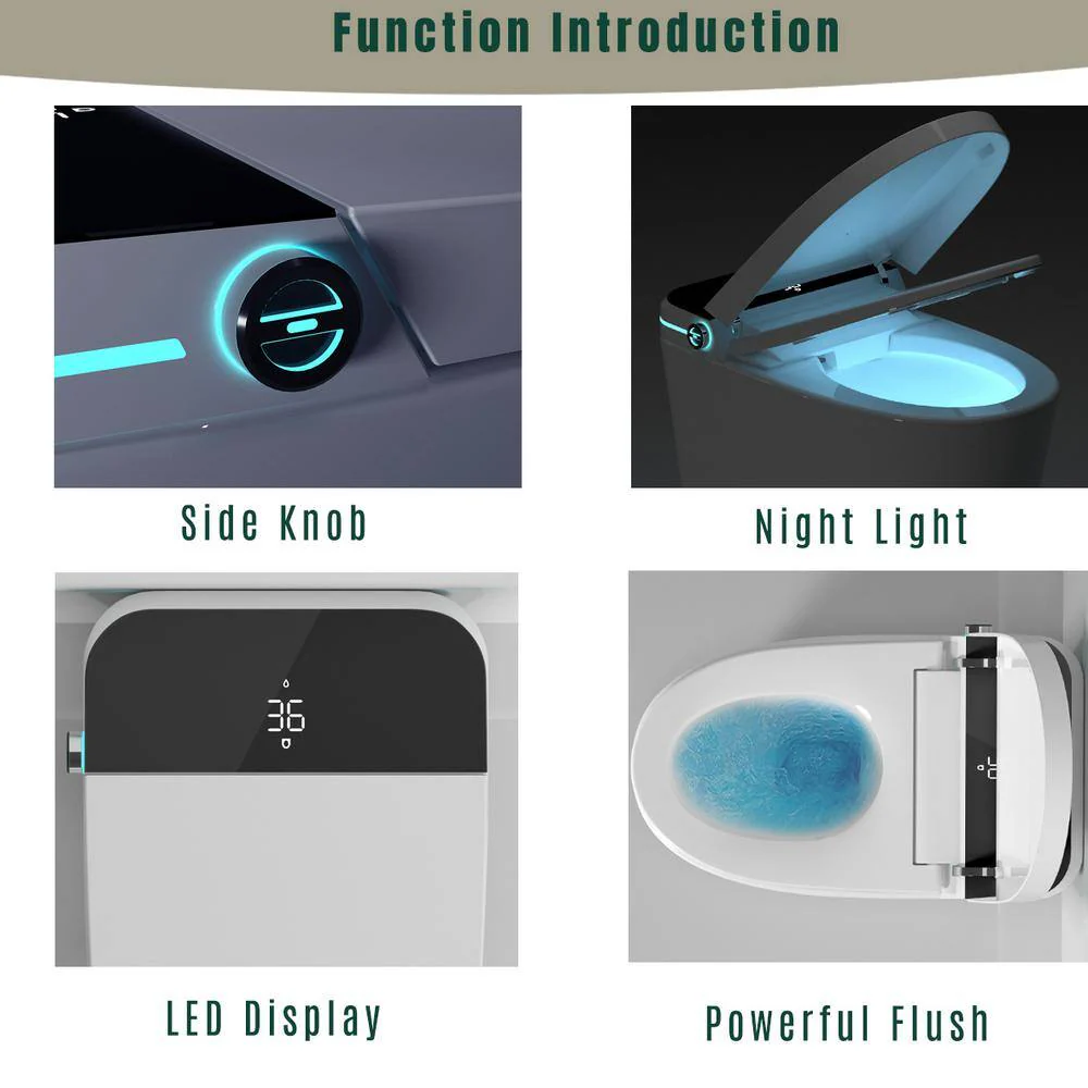 LORDEAR White Smart Elongated Toilet Bidet with Auto Open/Close and LED Display - Image 4