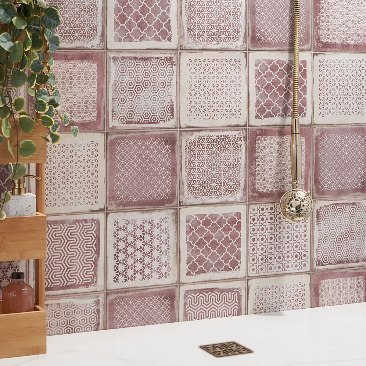 Los Lunas Deco Rose Pink 8x8 Matte Porcelain Tile - Lux Tile