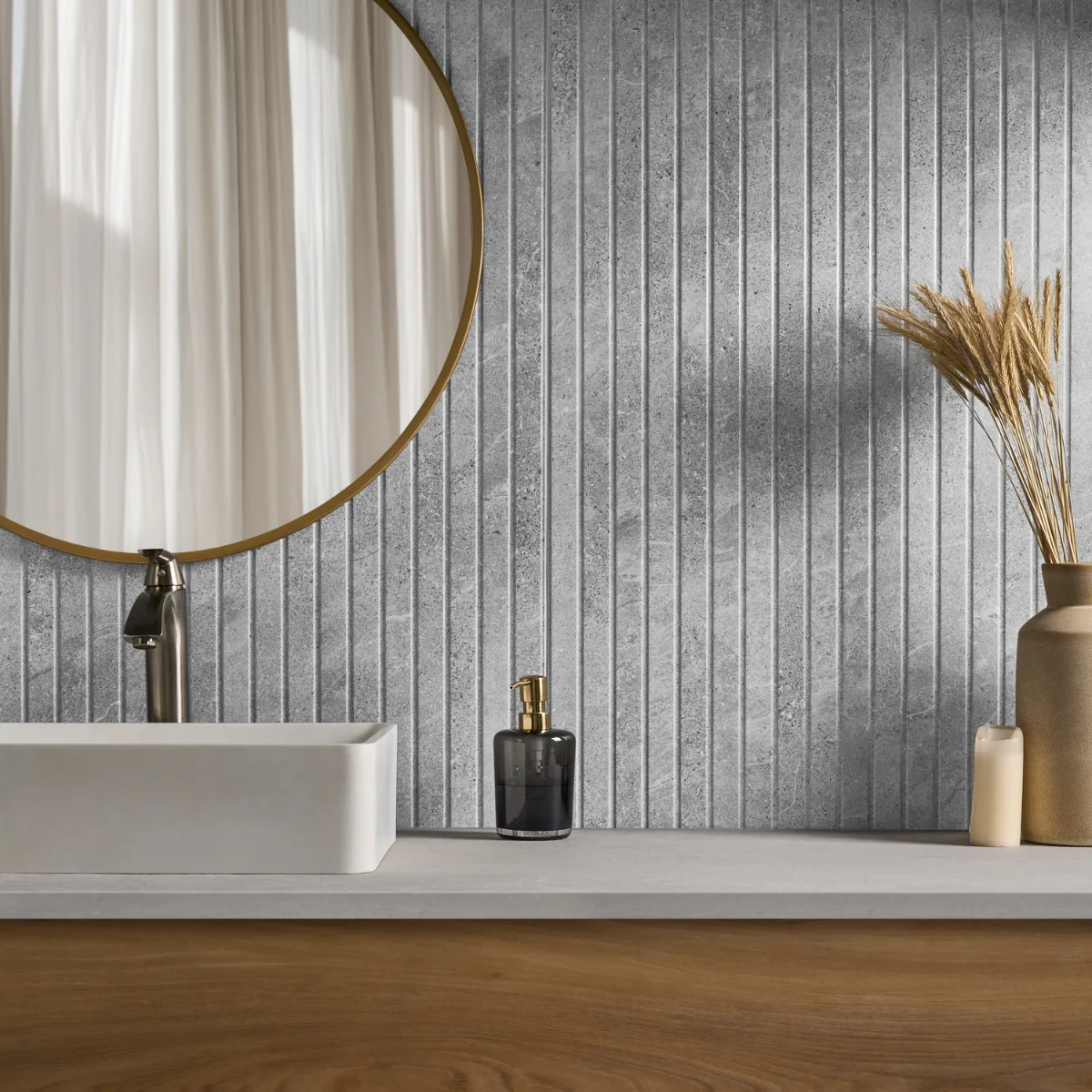 Lune Ribbon Gray 24x48 Matte Fluted Porcelain Tile - Lux Tile - Image 2