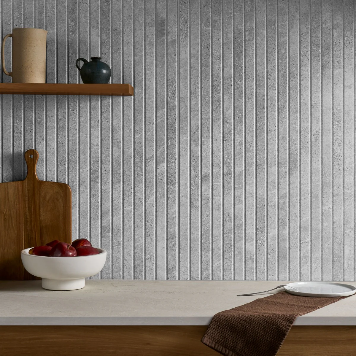 Lune Ribbon Gray 24x48 Matte Fluted Porcelain Tile - Lux Tile - Image 5