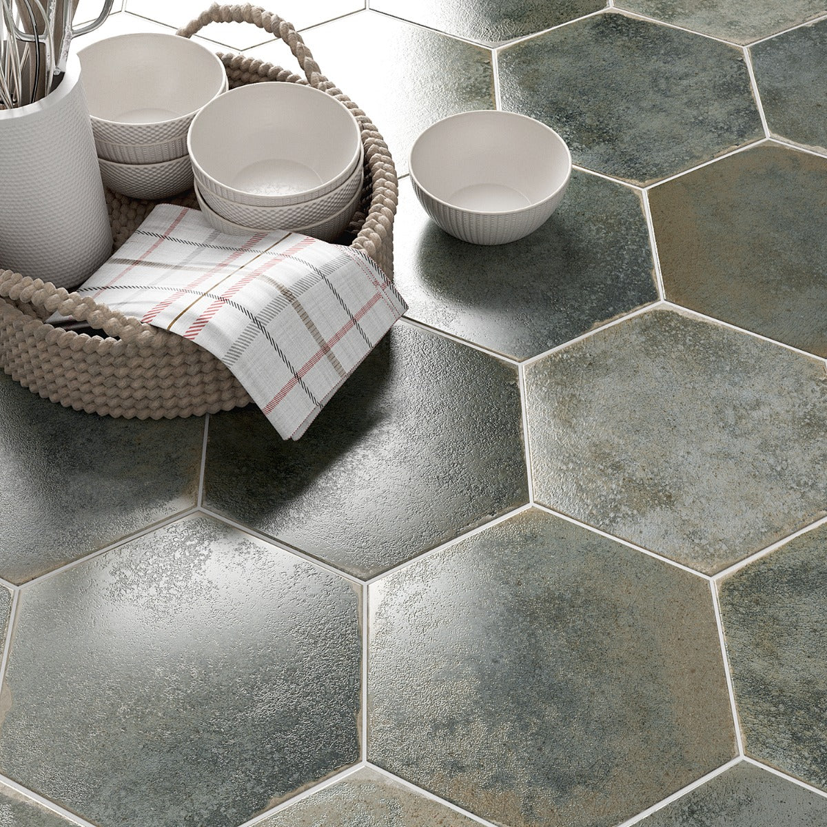 Lux Tile Kalay Green 9" Hexagon Polished Porcelain Tile - Image 9