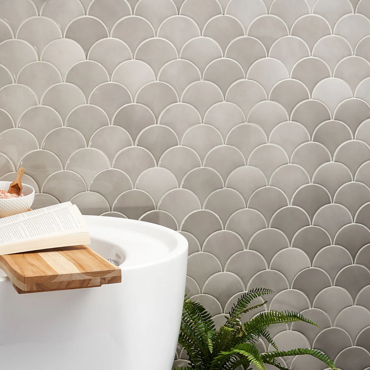 Lux Tile Mist Gray Fish Scale Polished Ceramic Wall Tile - 5"