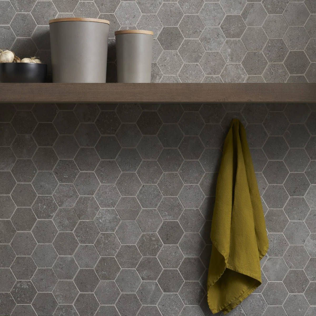 Lux Tile New Rock Fossil Dark Gray 3" Hexagon Matte Porcelain Mosaic Tile