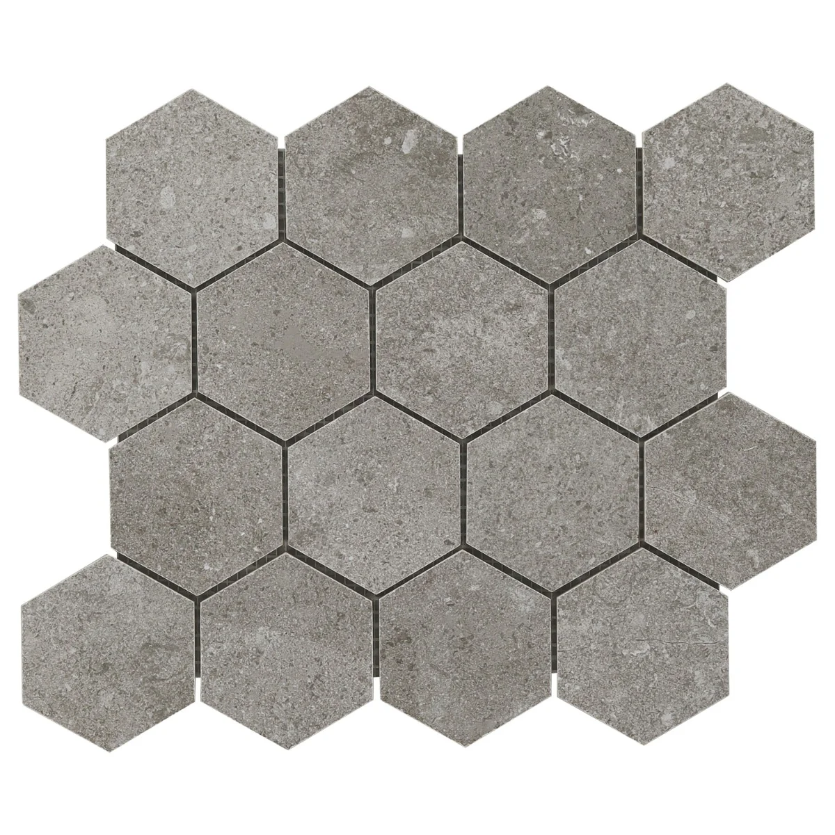 Lux Tile New Rock Fossil Dark Gray 3" Hexagon Matte Porcelain Mosaic Tile - Image 4