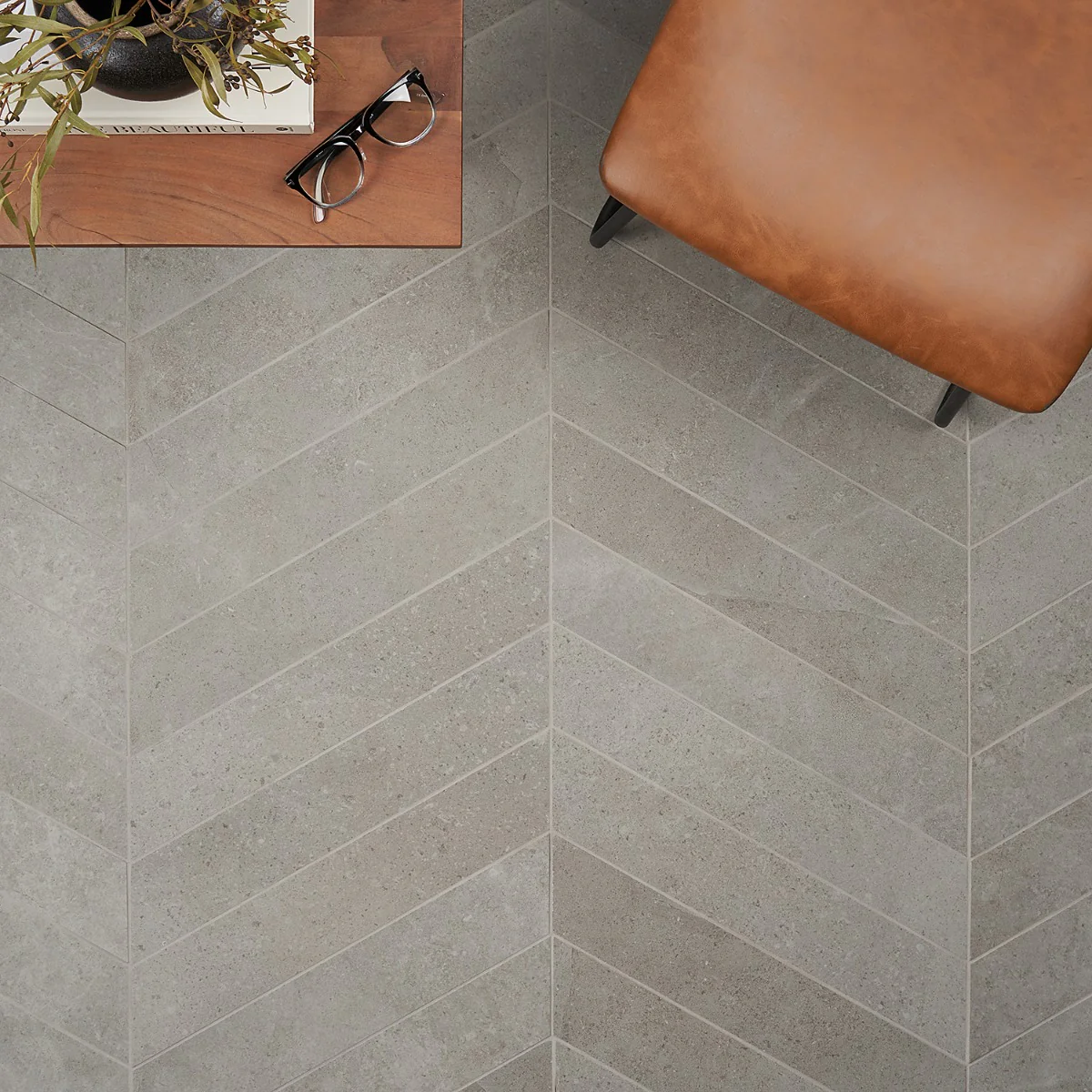 Lux Tile New Rock Fumo Light Gray 4x21 Chevron Matte Porcelain Tile - Image 5