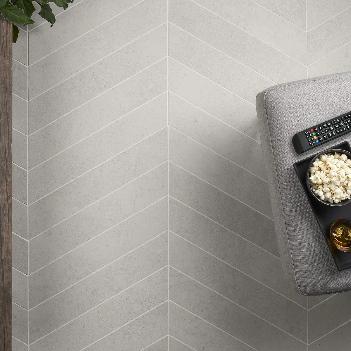Lux Tile New Rock Perla White 4x21 Chevron Matte Porcelain Tile