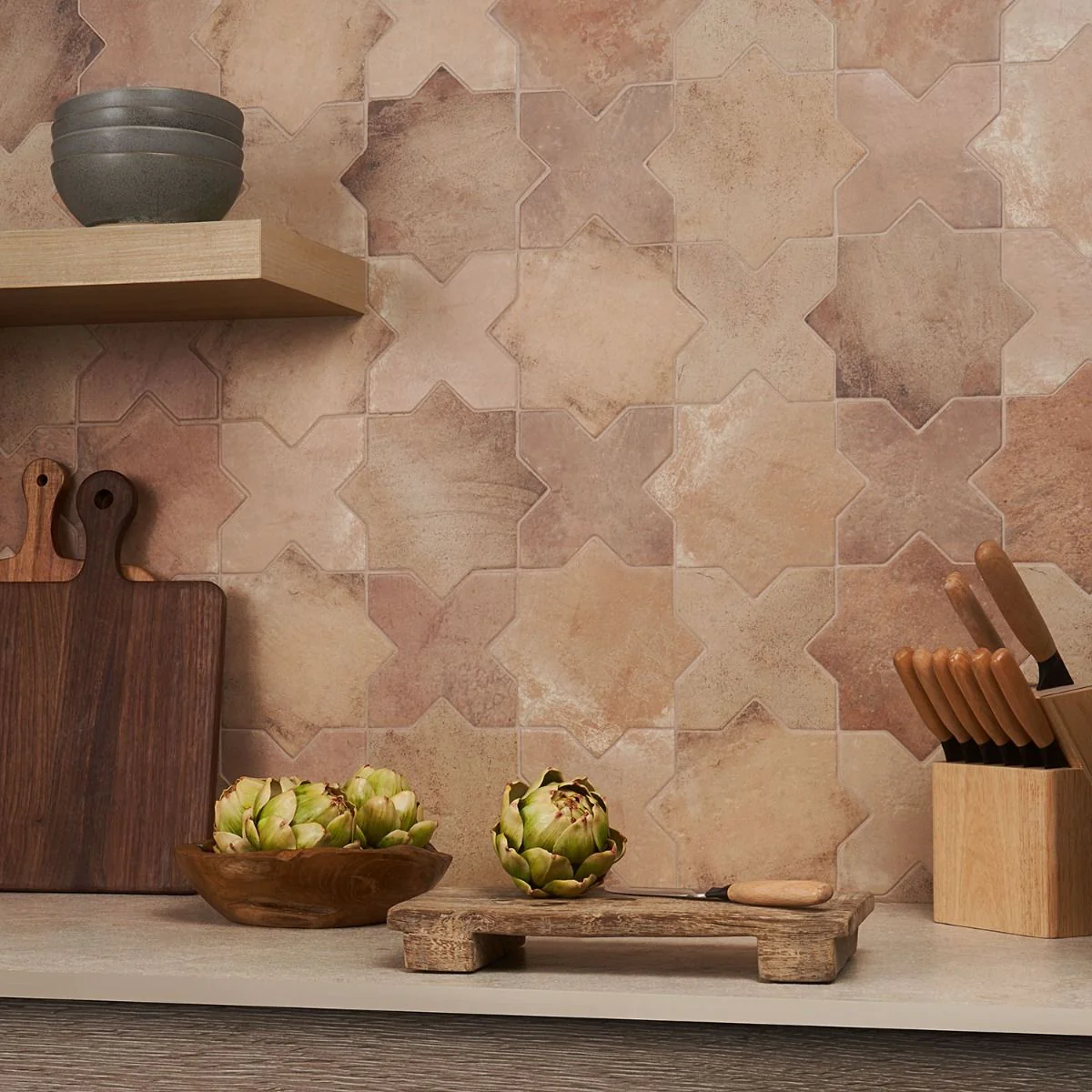 Lux Tile Parma Cotto Brown Matte Star and Cross 6" Terracotta Look Porcelain Tile - Image 2